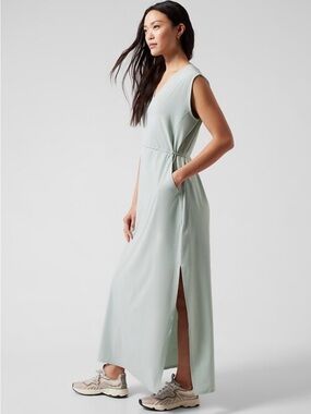 Athleta Marlow Maxi Sleeveless Coastal Grey V-Neck Athleisure Long Maxi Dress